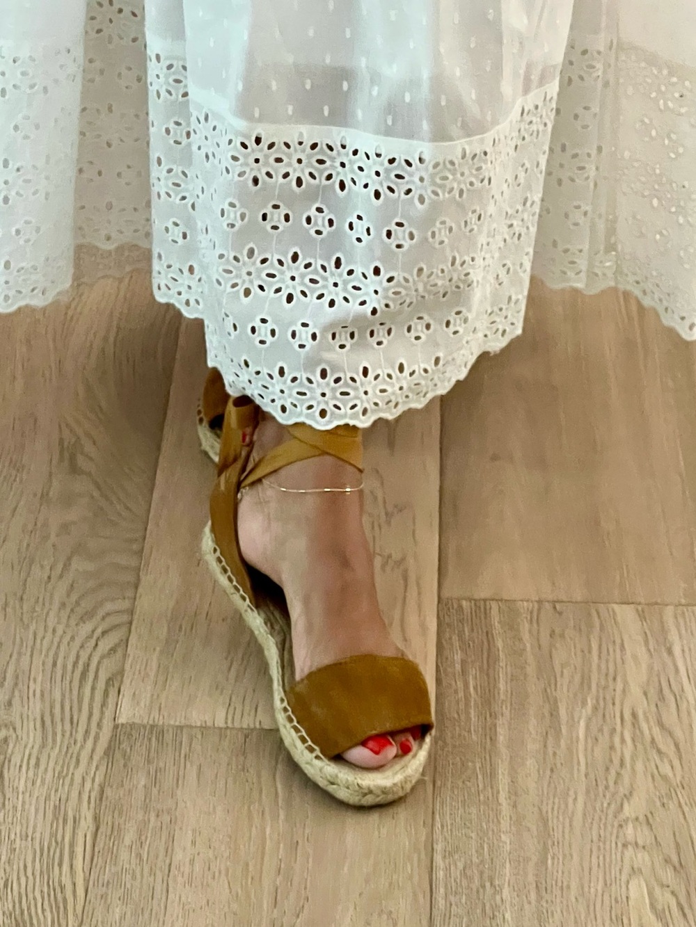 Made in Spain Suede Cross‑Strap Espadrille Sandals in Camel. 36